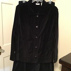 2 Piece black velour skirt and jacket set by Crossroads